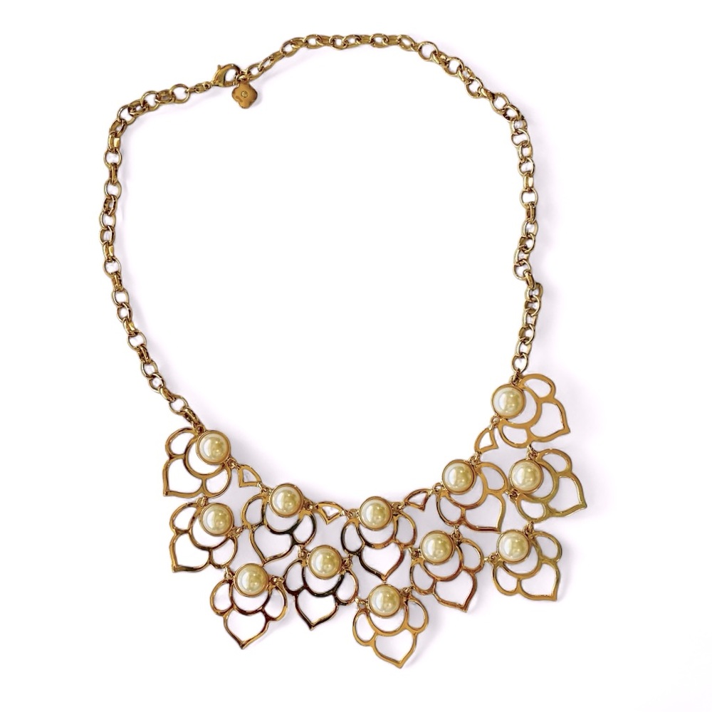 Kate Landry Cascade Gold Tone & Faux Pearl Statement Bib Necklace